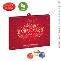 Lindt Pralin Adventskalender Papier - Weihnachten einen Adventskalender mit zu 100% recycelbarer Kartonage & Inlay als Werbegeschenk mit Ihrem Logo!
