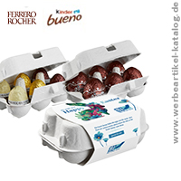 Ferrero Rocher Eier oder Kinder Bueno Eier im 6-er Ostereier Karton als ses Werbegeschenk