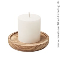 Pentas, runder Halter aus Pappelholz mit einer Kerze - Weihnachtsgeschenke für Firmen mit Ihrem Branding! 
