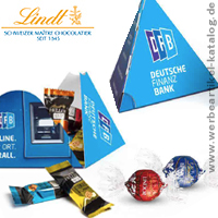 Pyramidenbox befllt mit Lindt Schokolade - se Werbung fr Ihre Kunden!