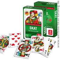 Skatkarten, Kartenspiele mit Werbung, mit franzischem Bild oder deutschen Bild erhltlich  
