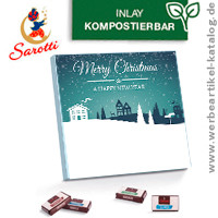 Tfelchen Adventskalender Sarotti Motiv Weihnachtsdorf, bedrucken mit Ihrem Logo! 