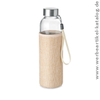 UTAH TOUCH - Werbemittel Trinkflasche aus Glas mit Schutzhlle aus Jute-Materialmix.
