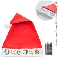 BONO PAINT - Werbeartikel Nikolausmütze für Kinder mit weihnachtlichen Motiven zum Ausmalen.