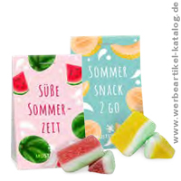 Naschtasche Melonen, Fruchtgummi, Süssigkeiten mit Ihrer Werbung auf der Klappkarte! 